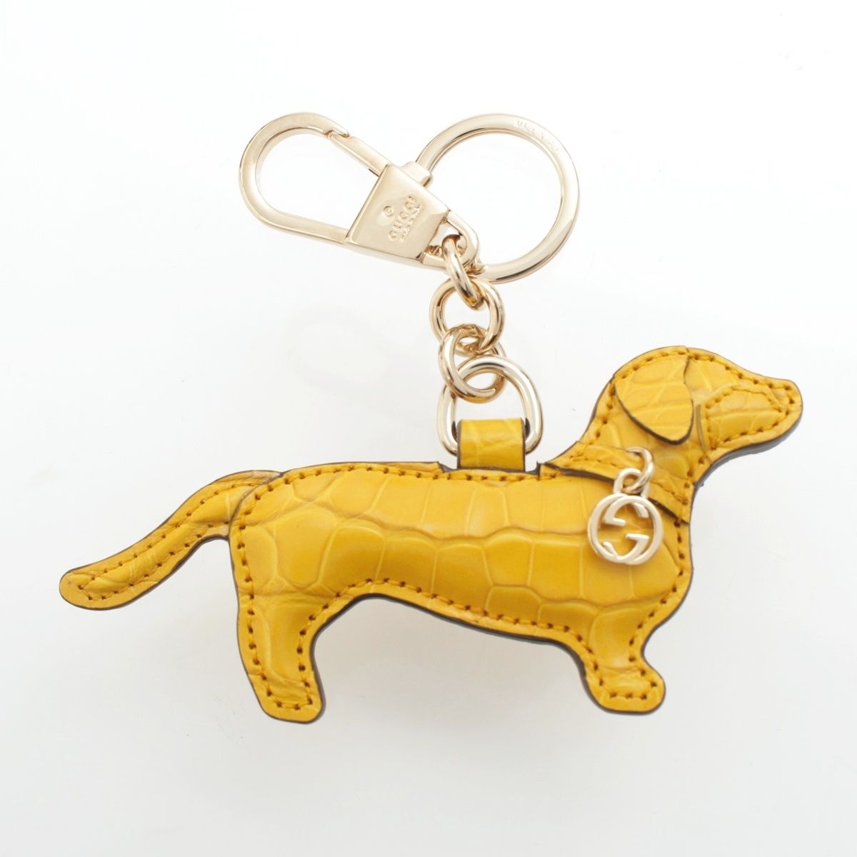 Gucci Leather Dog Shape Charm Key Holder Yellow
