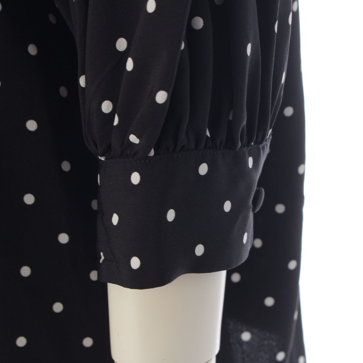 Prada Silk Dot Bow Tie Ribbon Blouse Top Black 36 — view 6