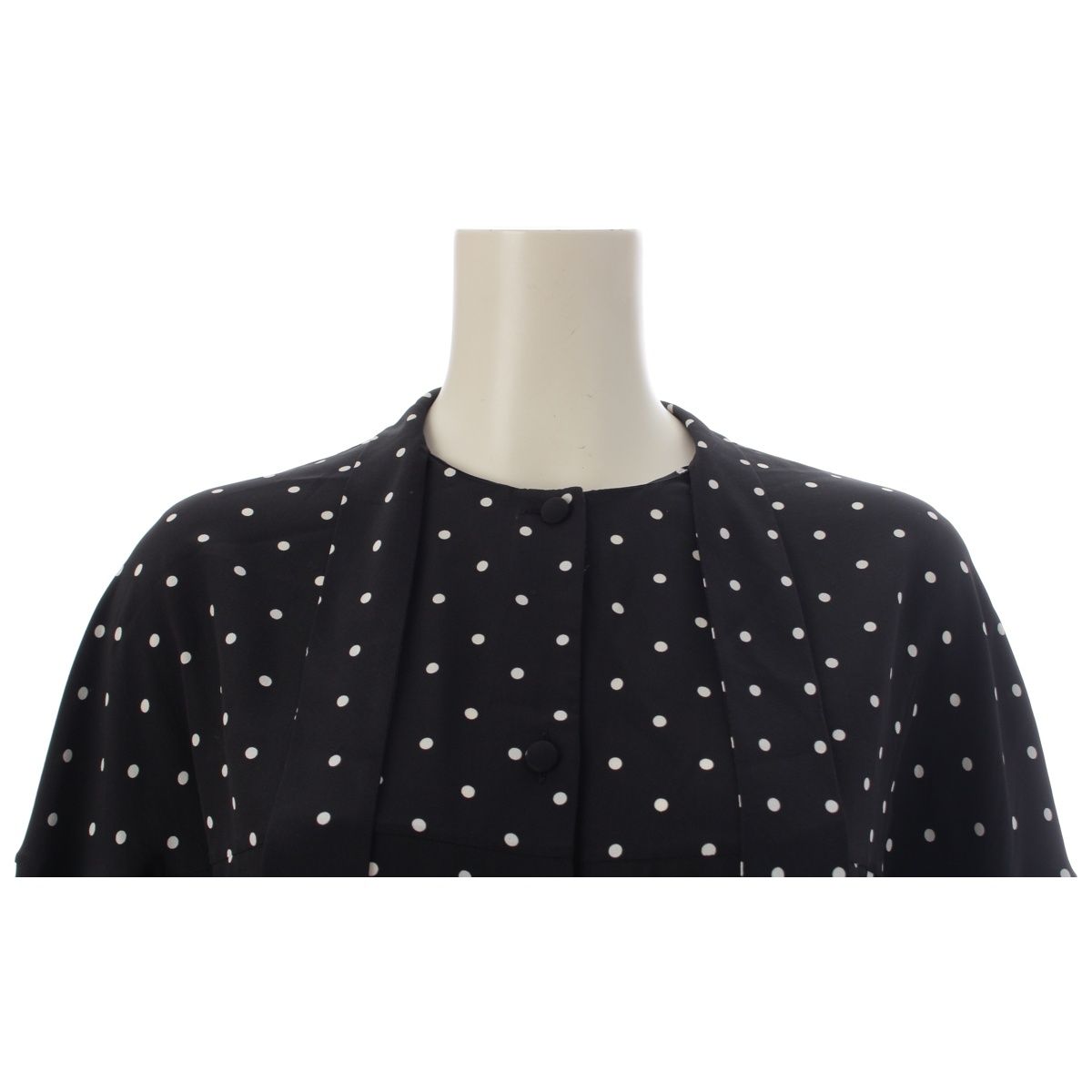 Prada Silk Dot Bow Tie Ribbon Blouse Top Black 36 — view 5