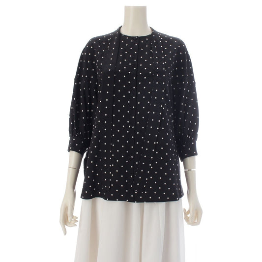 Prada Silk Dot Bow Tie Ribbon Blouse Top Black 36