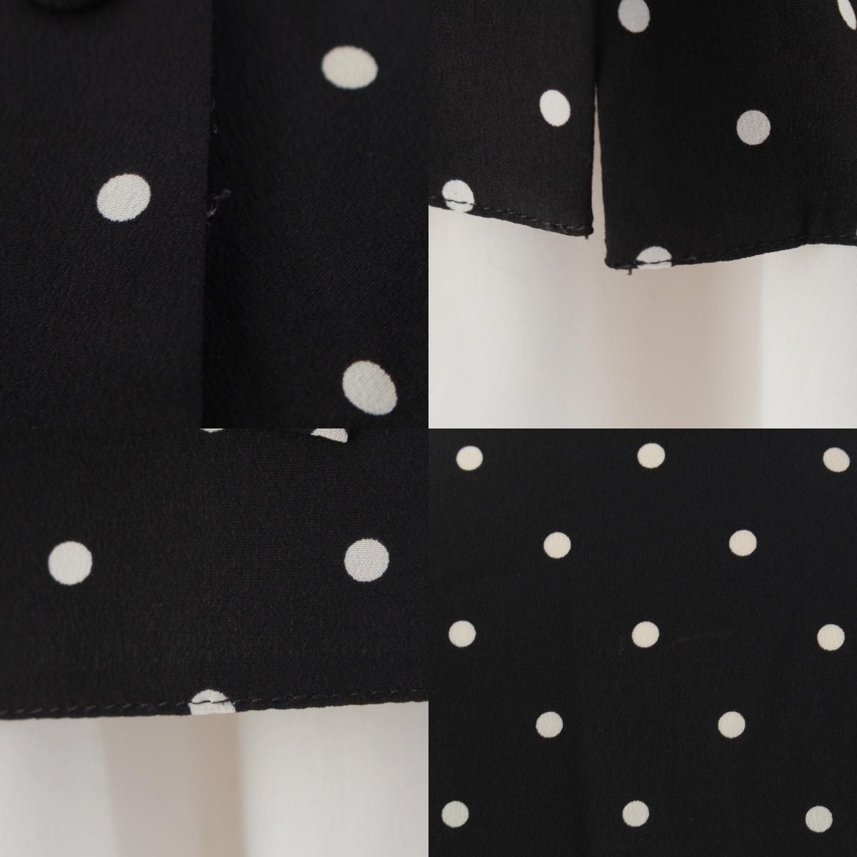 Prada Silk Dot Bow Tie Ribbon Blouse Top Black 36 — view 8