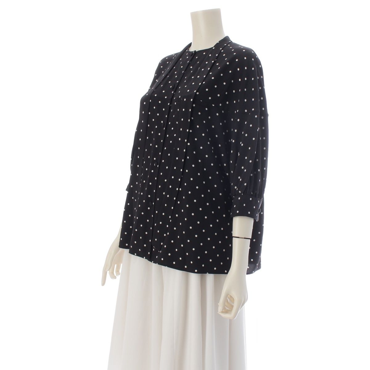 Prada Silk Dot Bow Tie Ribbon Blouse Top Black 36 — view 2