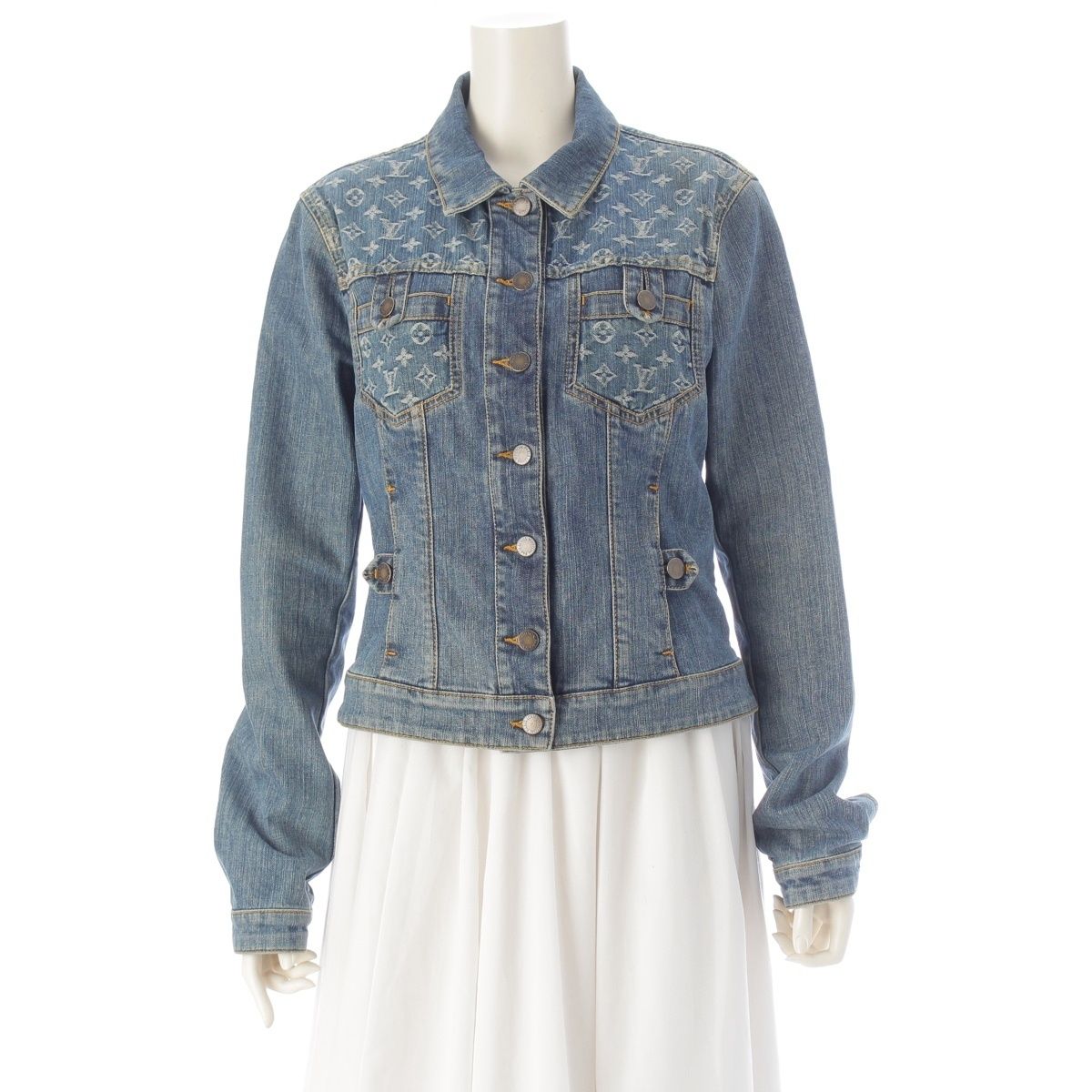 Louis Vuitton Denim Cotton Monogram Button Jacket Indigo 42