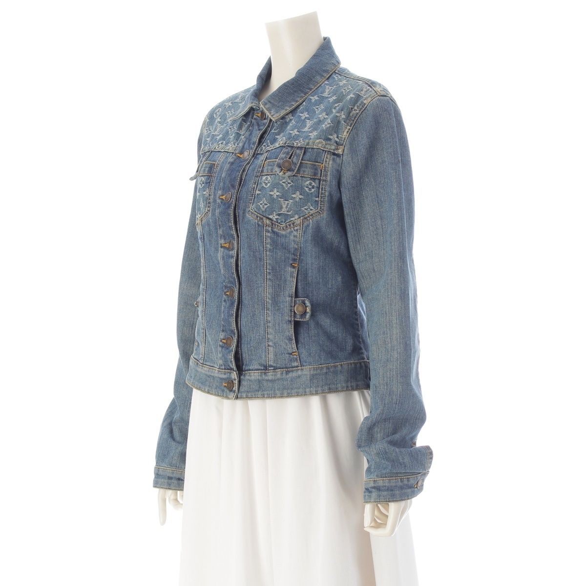 Louis Vuitton Denim Cotton Monogram Button Jacket Indigo 42 — view 2