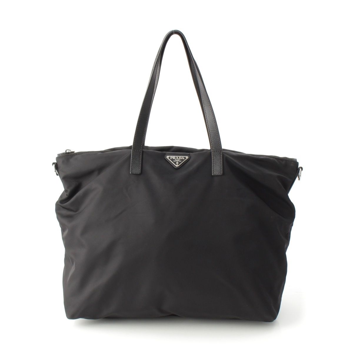 Prada Nylon Leather 2-Way Shoulder Tote Bag Triangle Logo Black