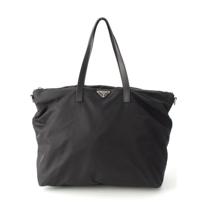 Prada Nylon Leather 2-Way Shoulder Tote Bag Triangle Logo Black