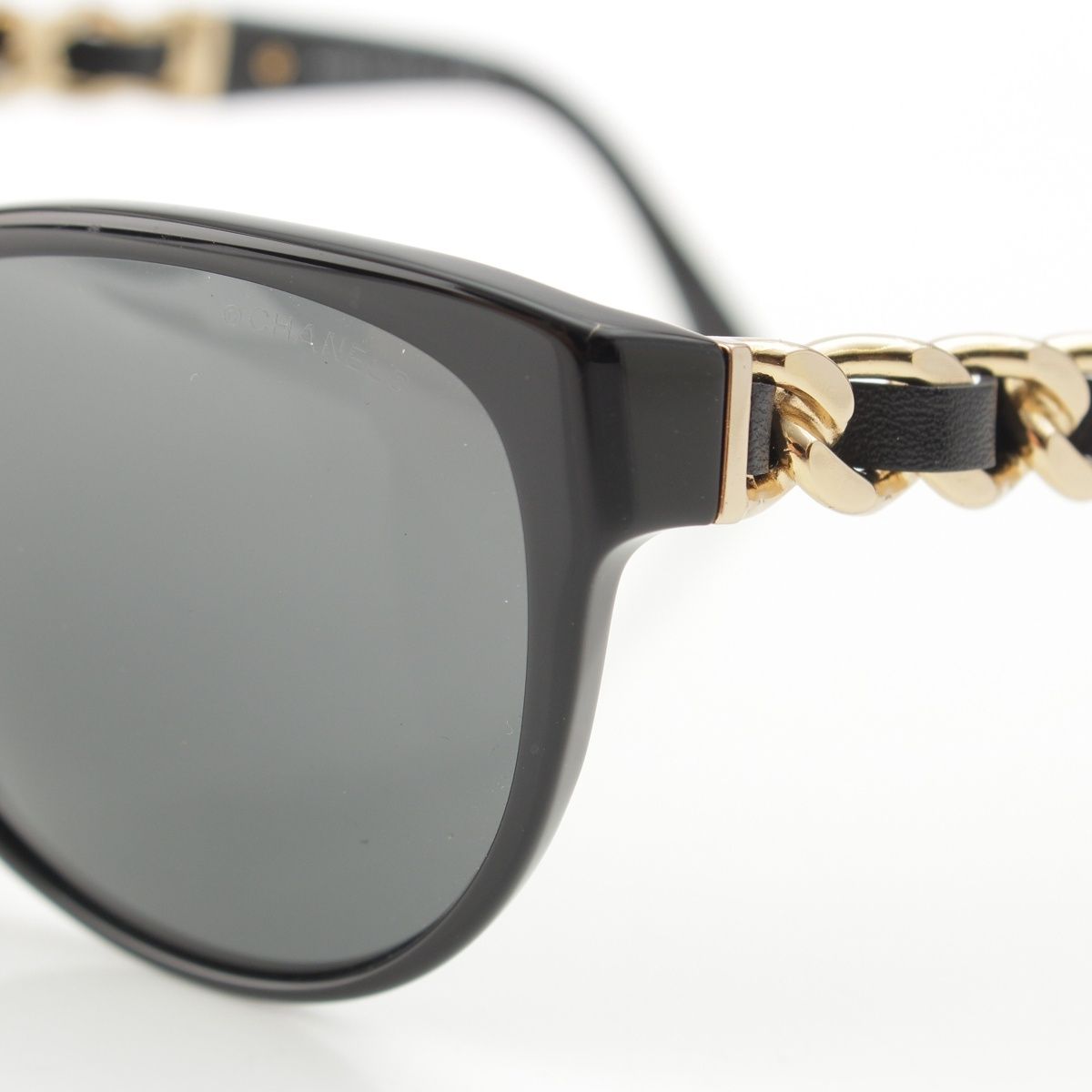 Chanel Acetate CC Logo Chain Detail Sunglasses Black Eyewear — view 5