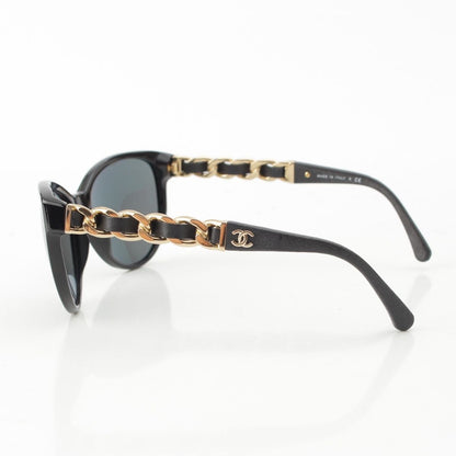 Chanel Acetate CC Logo Chain Detail Sunglasses Black Eyewear — view 3