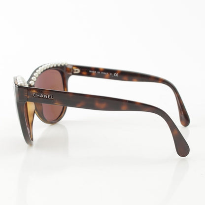 Chanel Logo Pearl Sunglasses Eyewear Brown — view 3