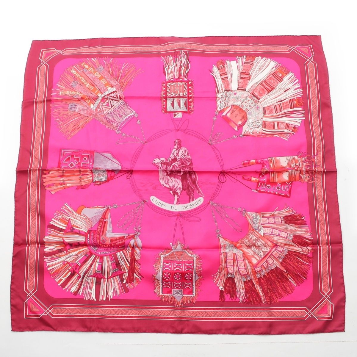 Hermes Carre 90 Silk Scarf Cuirs du Desert Leather Ornament Pink