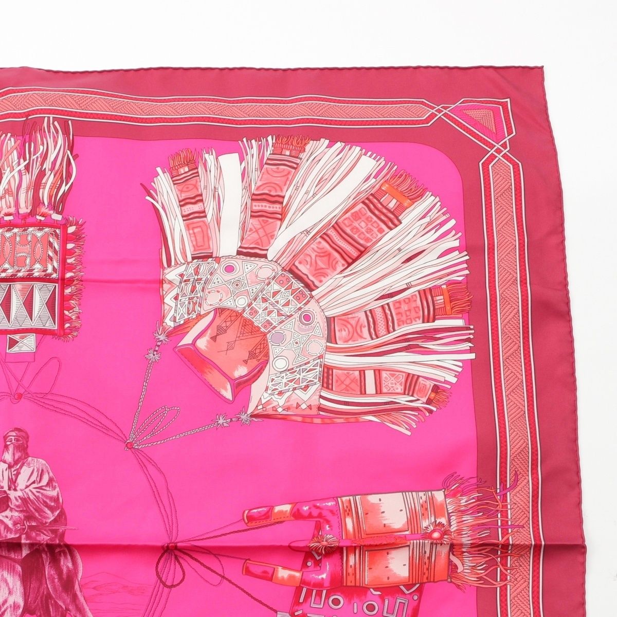 Hermes Carre 90 Silk Scarf Cuirs du Desert Leather Ornament Pink — view 3