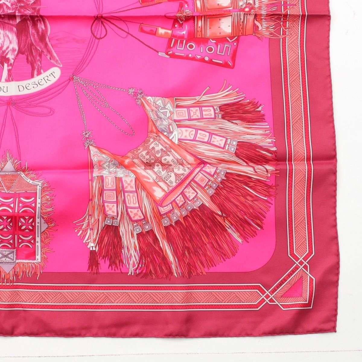Hermes Carre 90 Silk Scarf Cuirs du Desert Leather Ornament Pink — view 8