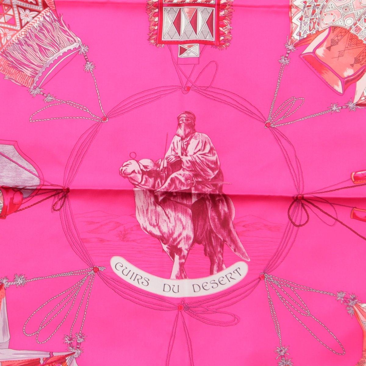 Hermes Carre 90 Silk Scarf Cuirs du Desert Leather Ornament Pink — view 6