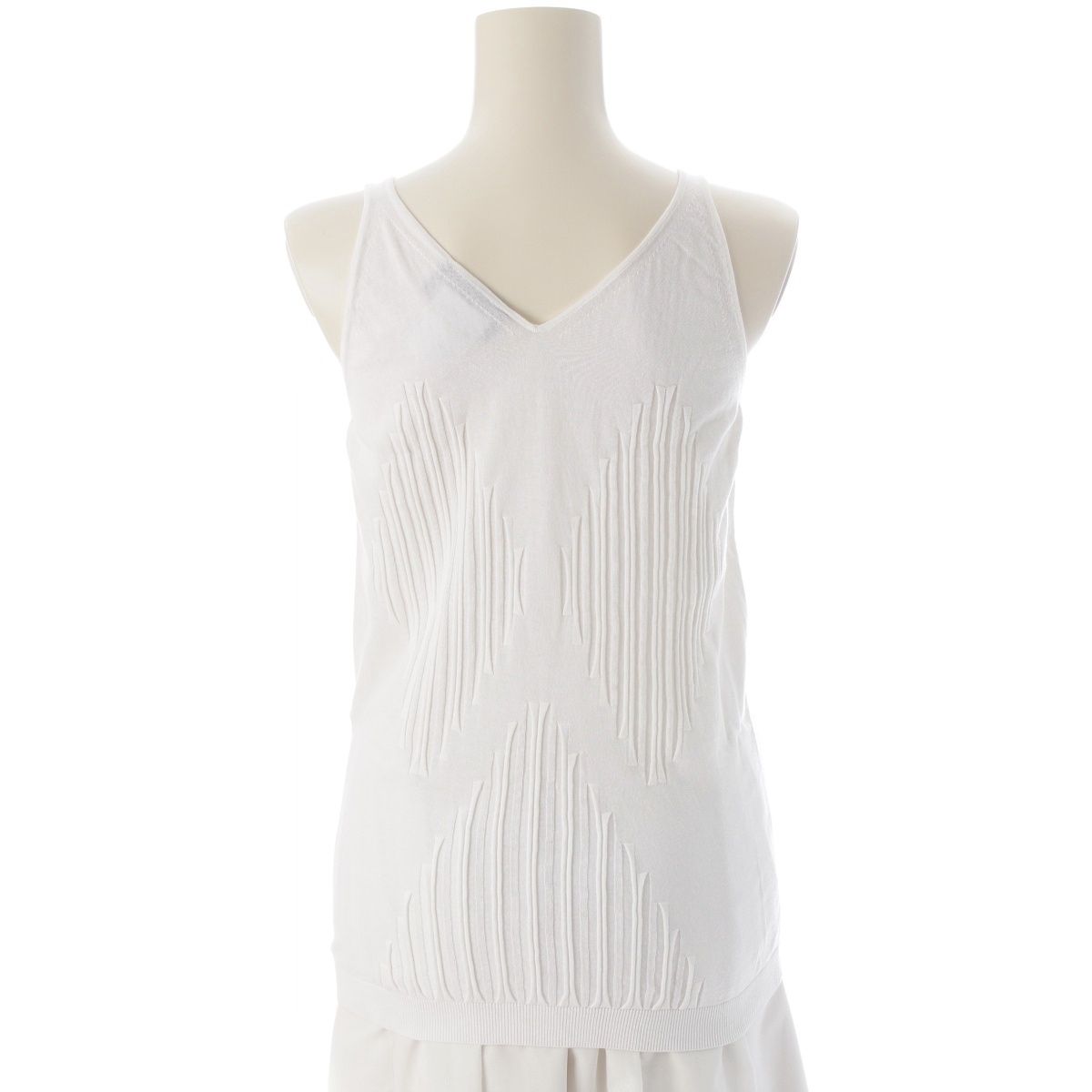 Chanel Cotton CC Logo V-neck Tank Top White 38 — view 4