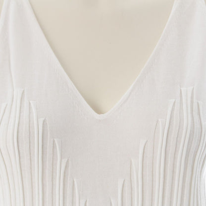 Chanel Cotton CC Logo V-neck Tank Top White 38 — view 5