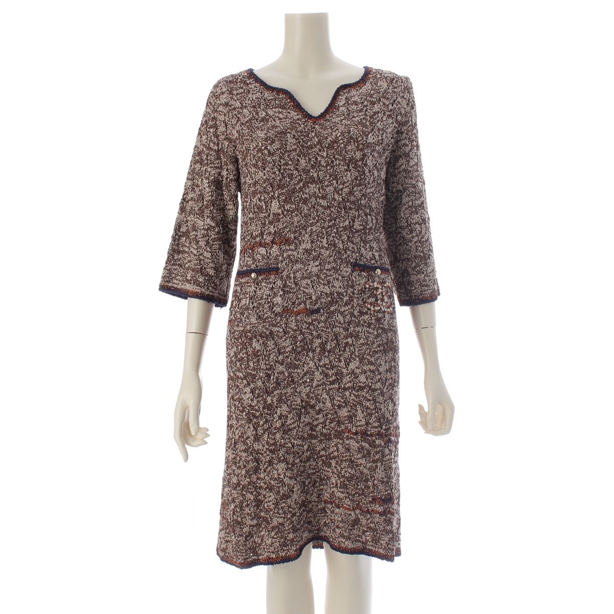 Chanel Knit CC Logo Dress Brown 38