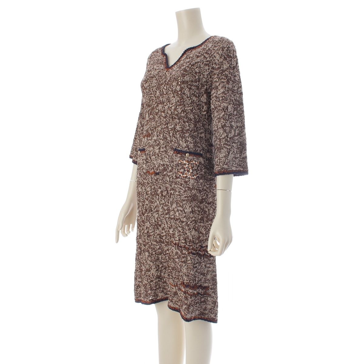 Chanel Knit CC Logo Dress Brown 38 — view 2