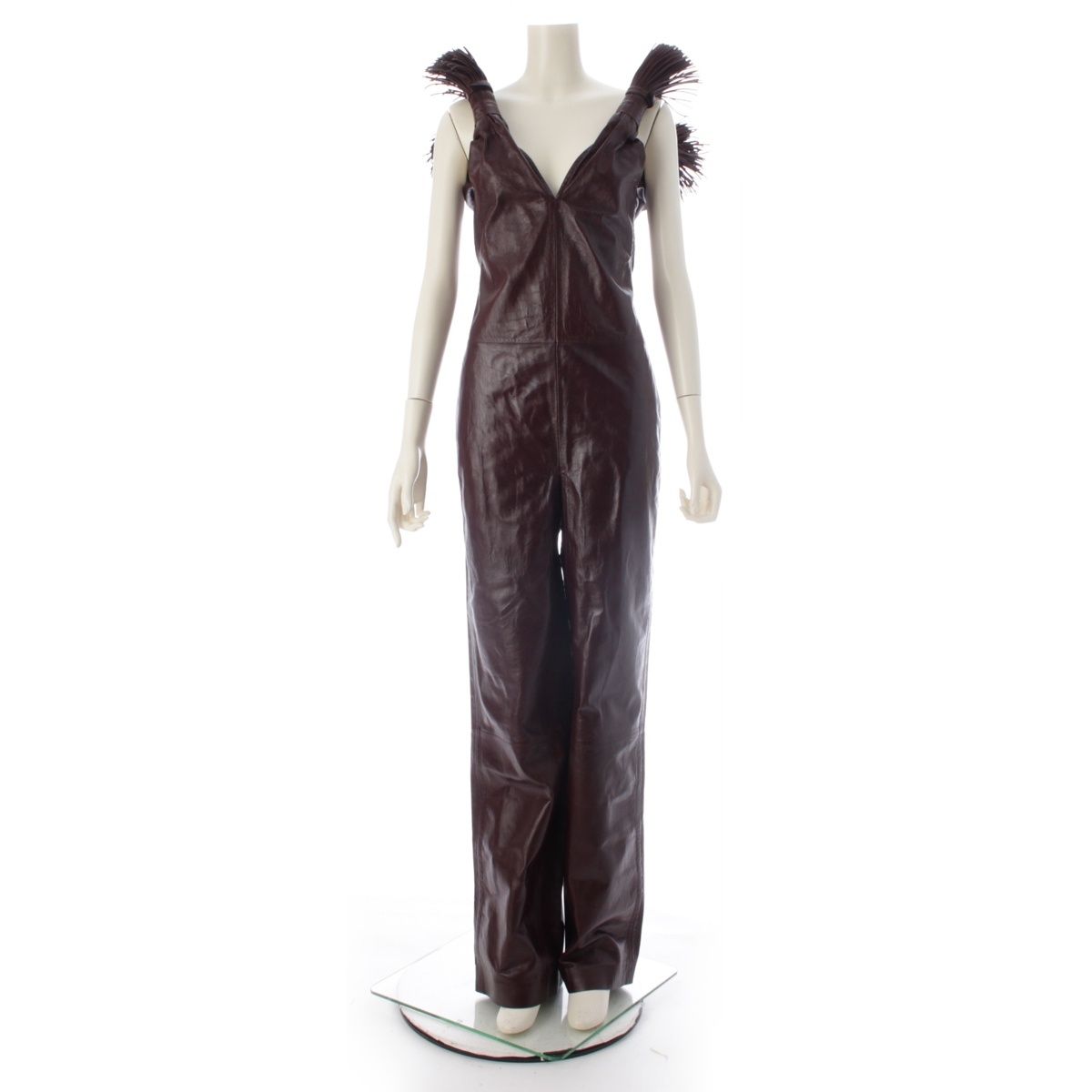 Bottega Veneta Leather Jumpsuit Fringe Runway Burgundy 34