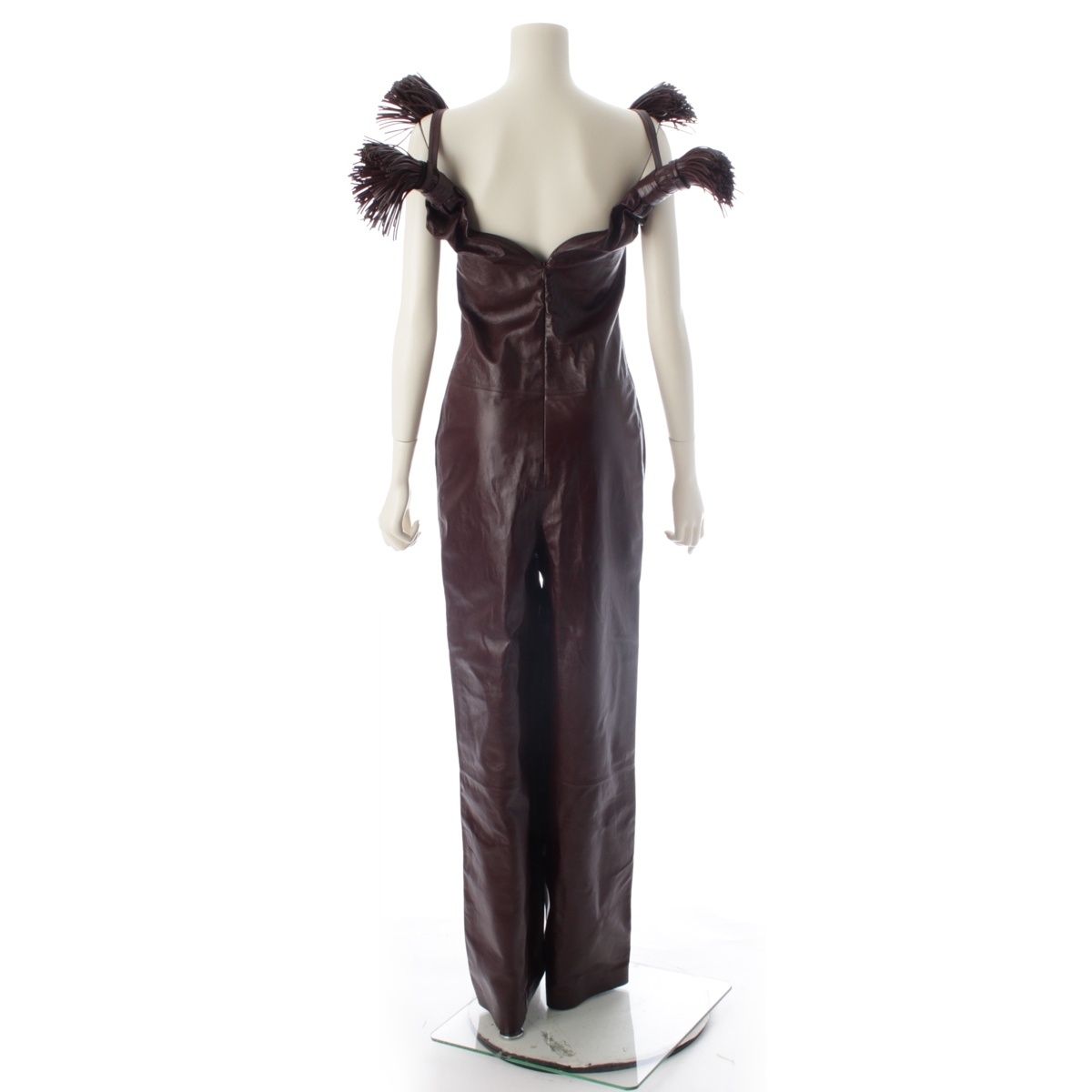 Bottega Veneta Leather Jumpsuit Fringe Runway Burgundy 34 — view 4