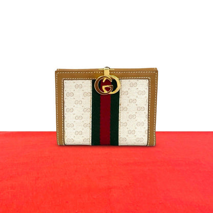 Gucci Vintage Sherry Line Micro GG Leather Bifold Wallet Mini Brown