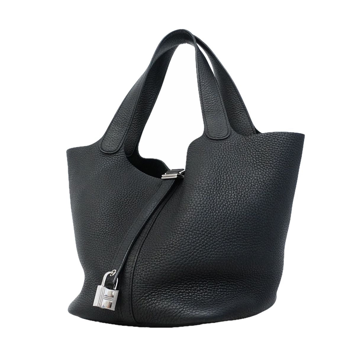 Hermes Handbag Picotin Lock MM Taurillon Clemence Black Silver