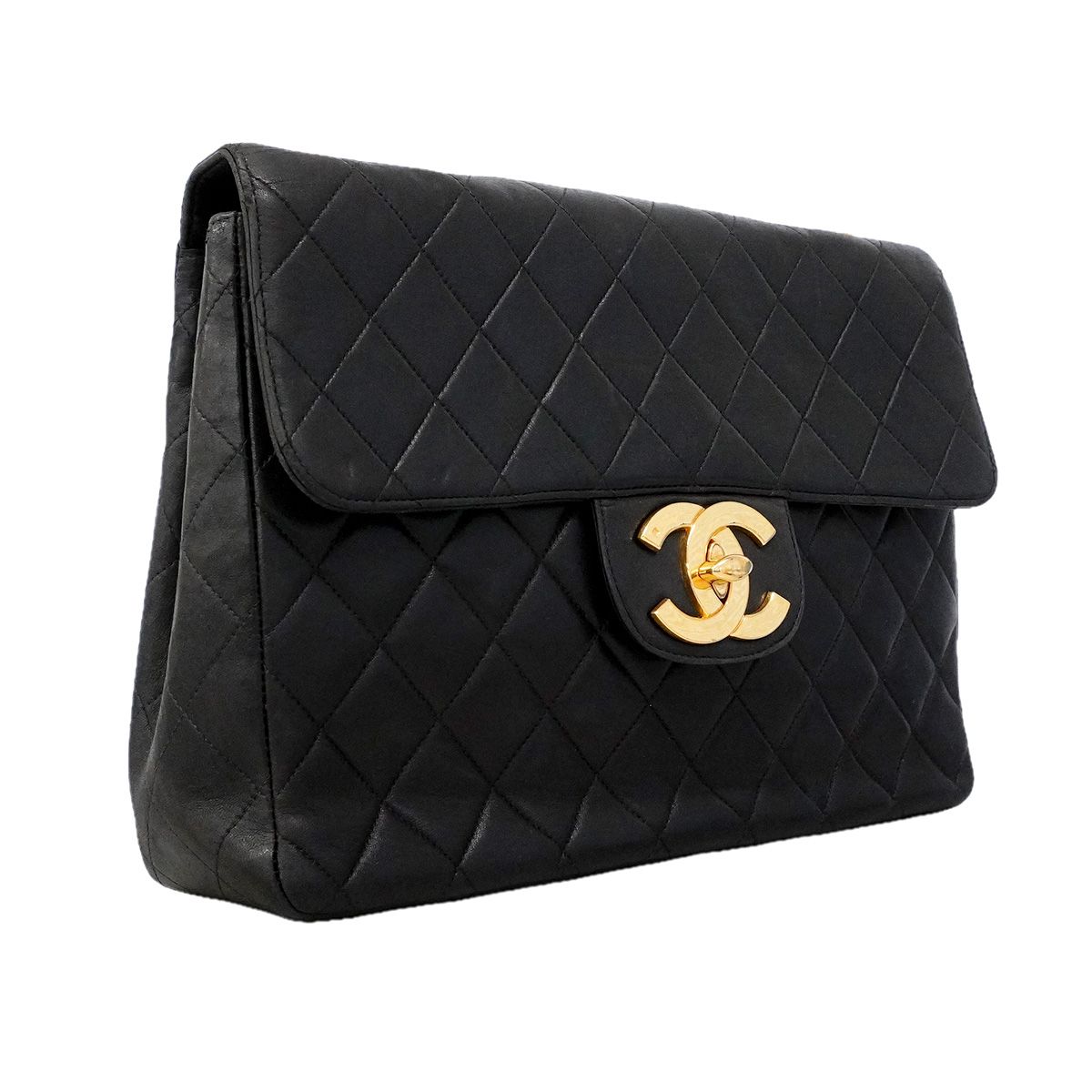 Chanel Shoulder Bag Maxi Quilted Lambskin Black Gold — view 2