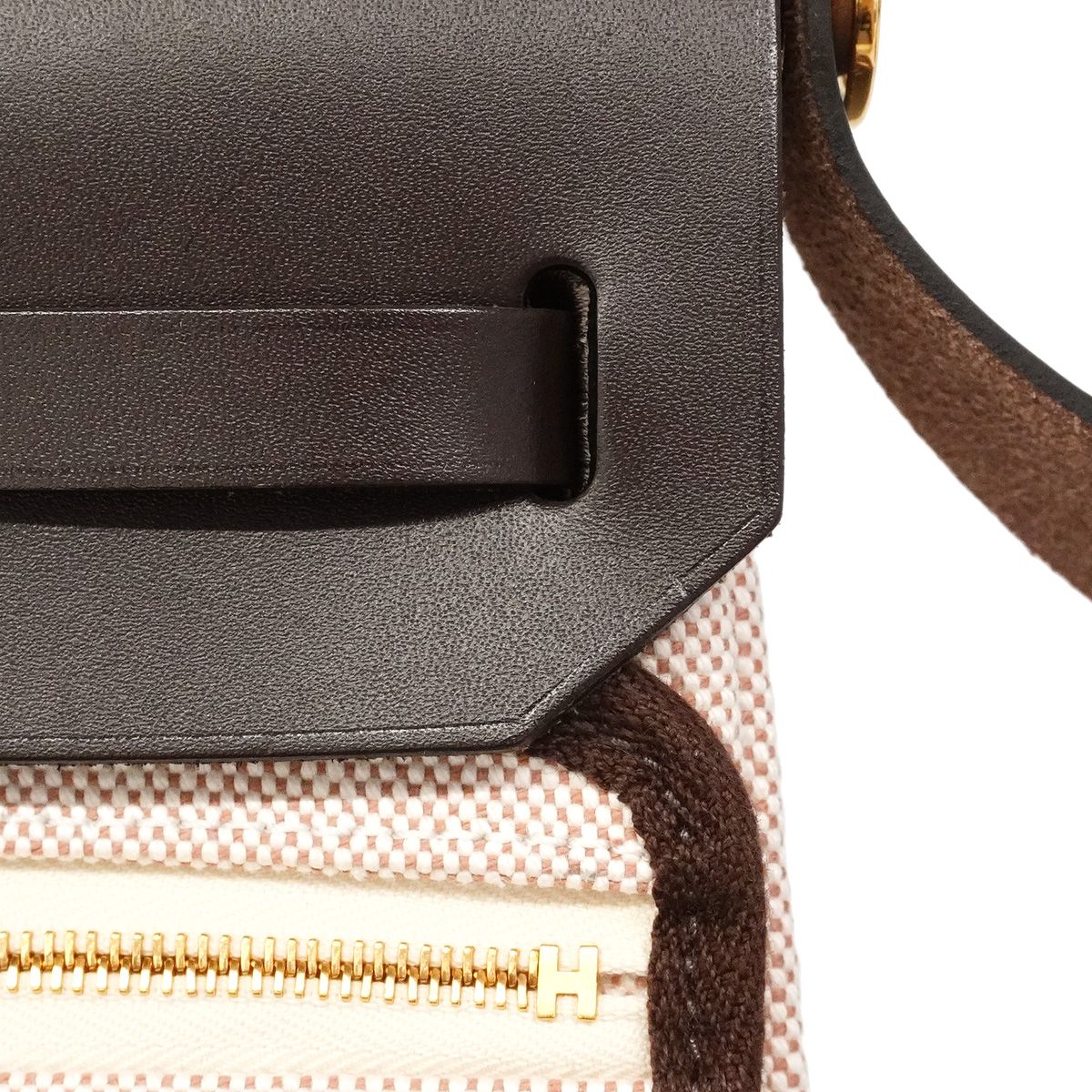 Hermes Shoulder Bag Herbag Zip Mini Toile H Brown Beige Gold — view 6
