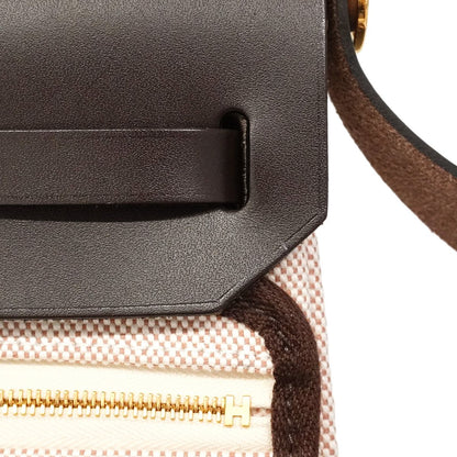Hermes Shoulder Bag Herbag Zip Mini Toile H Brown Beige Gold — view 6