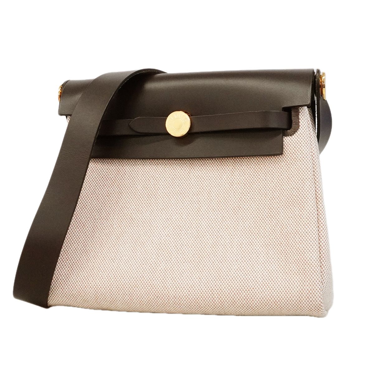 Hermes Shoulder Bag Herbag Zip Mini Toile H Brown Beige Gold