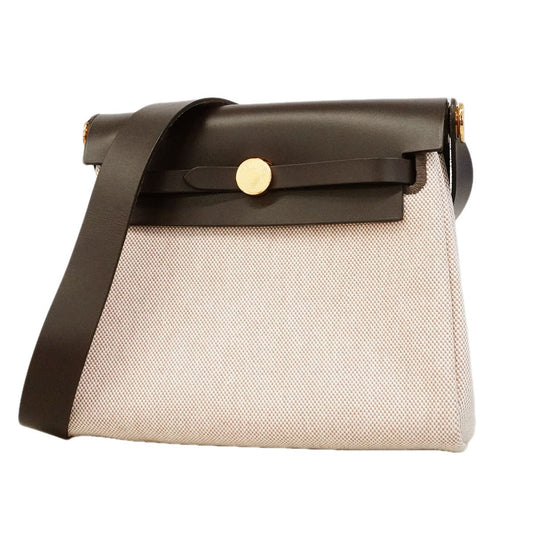 Hermes Shoulder Bag Herbag Zip Mini Toile H Brown Beige Gold
