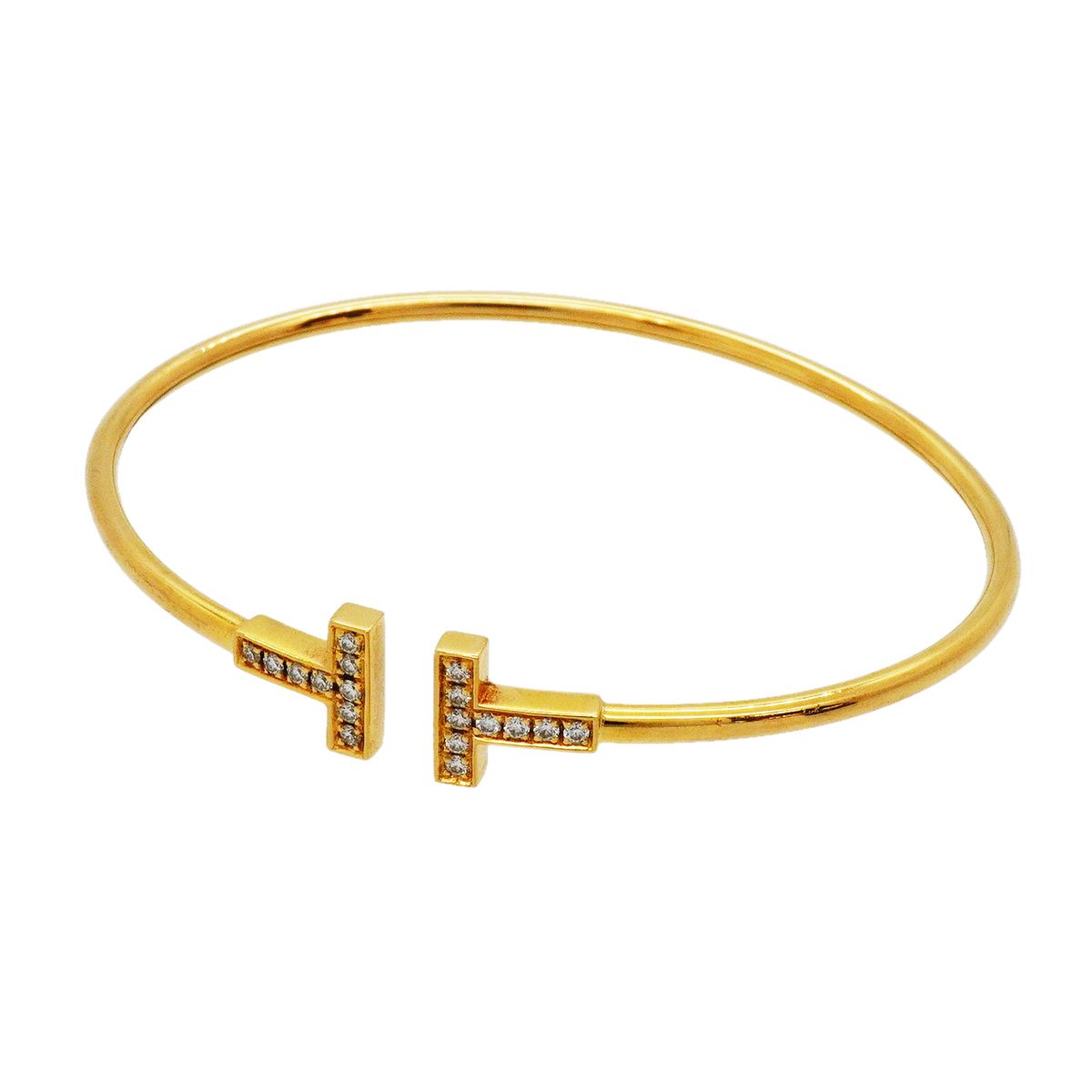 Tiffany & Co Bangle T Wire 18k Yellow Gold Diamond Bracelet