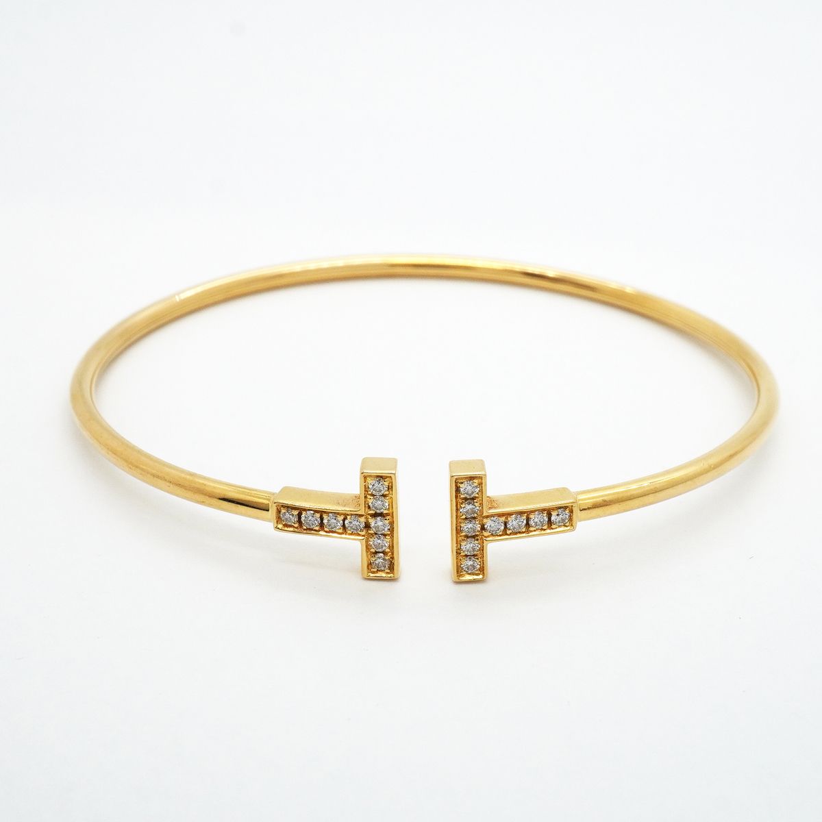 Tiffany & Co Bangle T Wire 18k Yellow Gold Diamond Bracelet — view 4