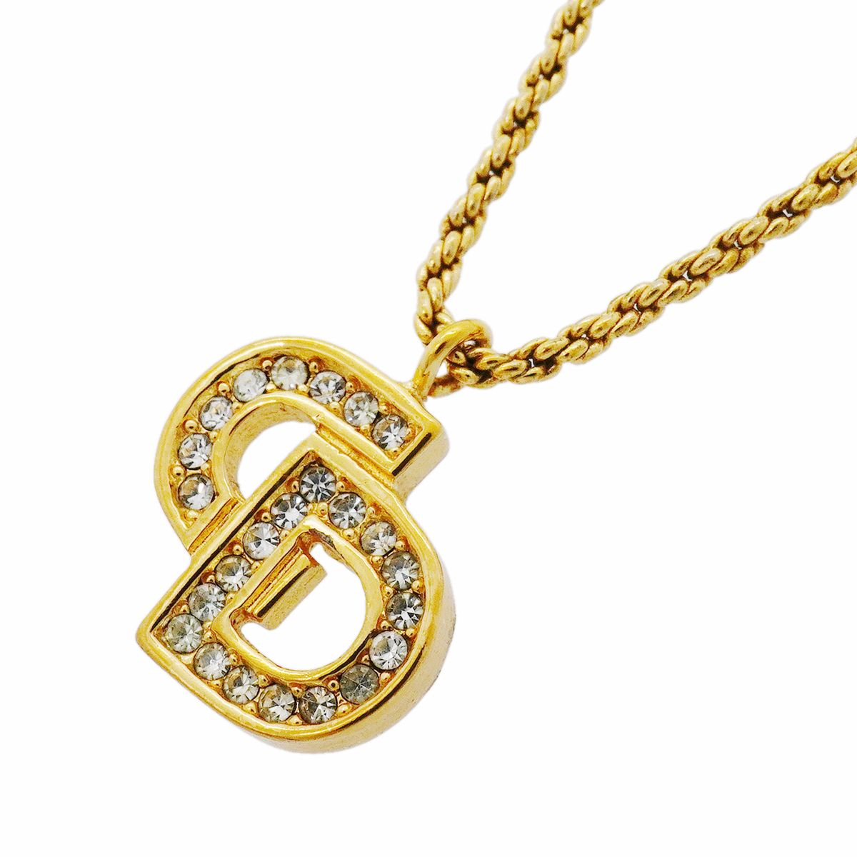 Dior Necklace CD Logo Gold Plated Rhinestone