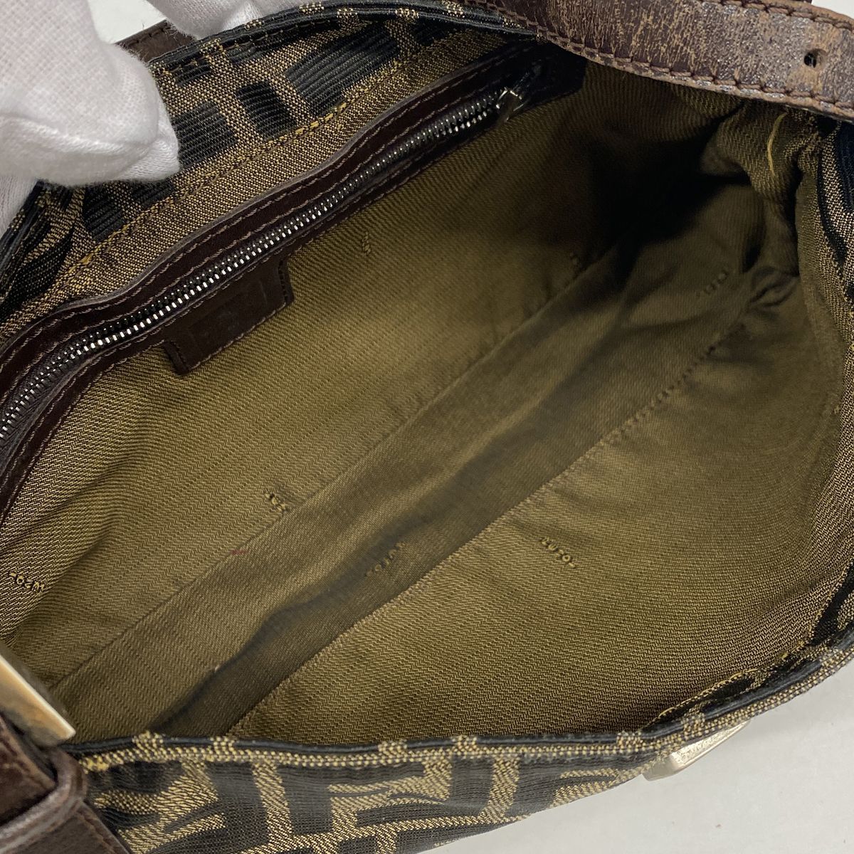 Fendi Shoulder Bag Zucca Nylon Canvas Brown Silver — view 4