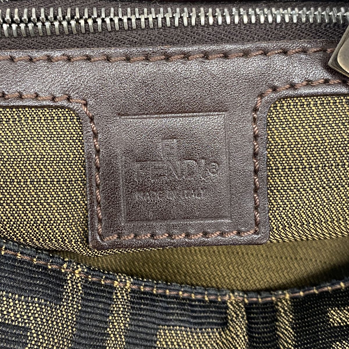 Fendi Shoulder Bag Zucca Nylon Canvas Brown Silver — view 5