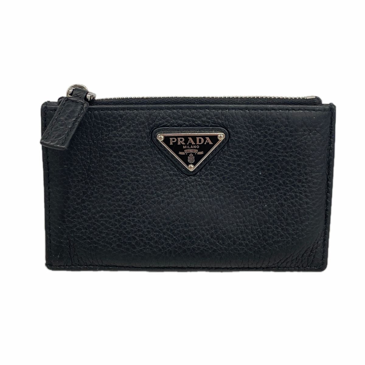 Prada Coin Purse Leather Black Silver