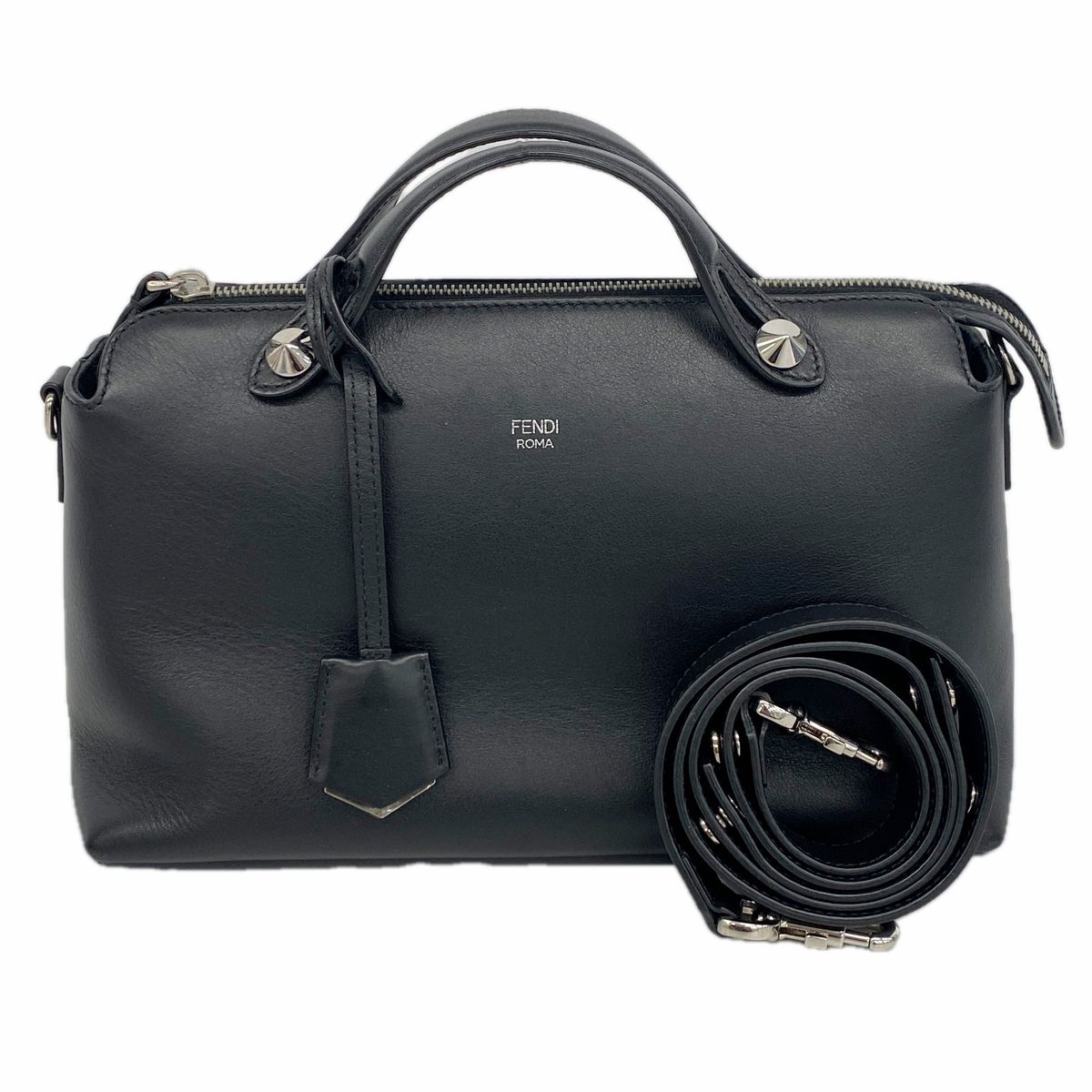 Fendi Handbag by the Way Leather Black Silver 2-Way Bag