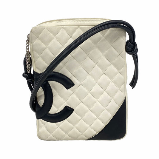 Chanel Shoulder Bag Cambon Lambskin White Black Silver