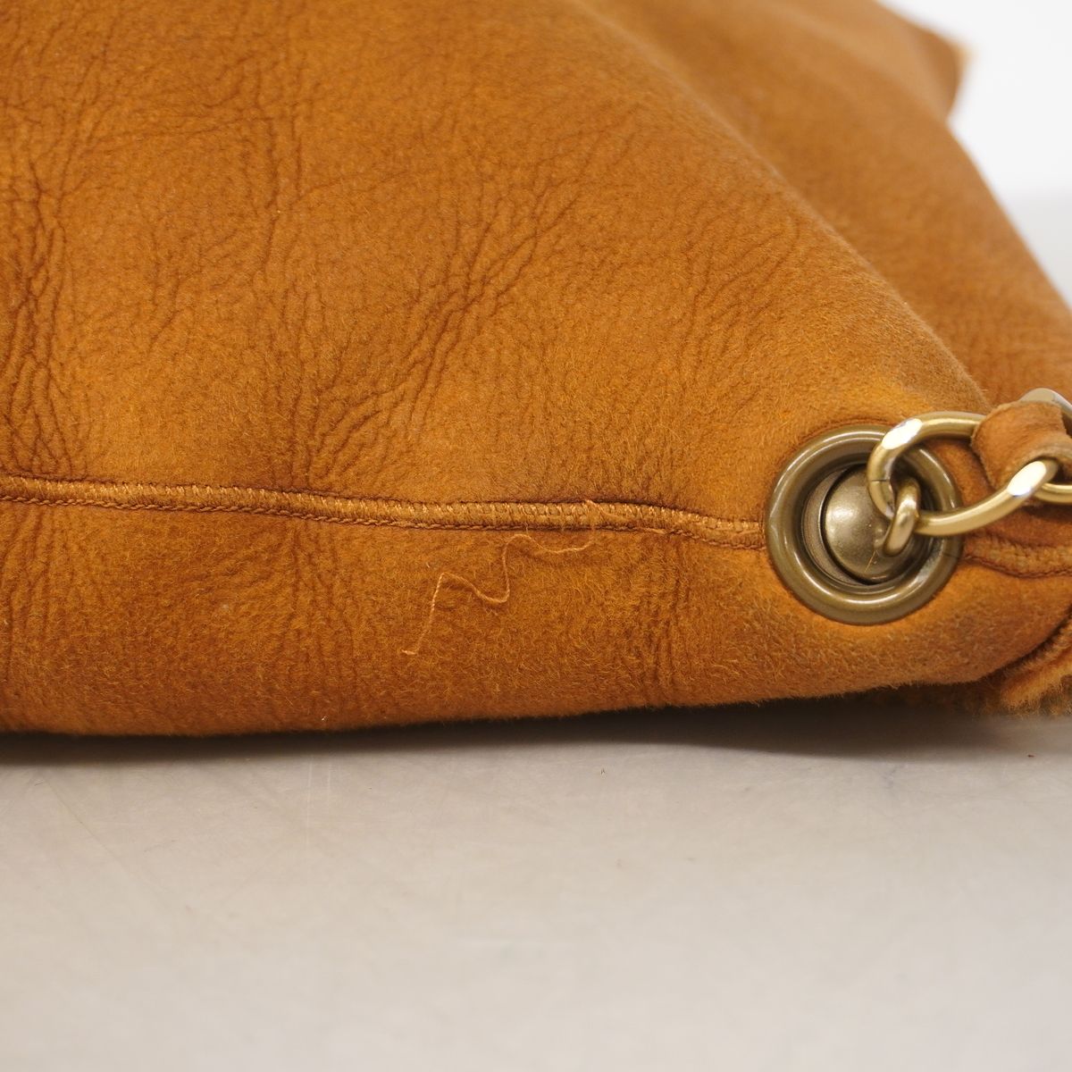 Chanel Shoulder Bag Suede Brown Gold — view 7