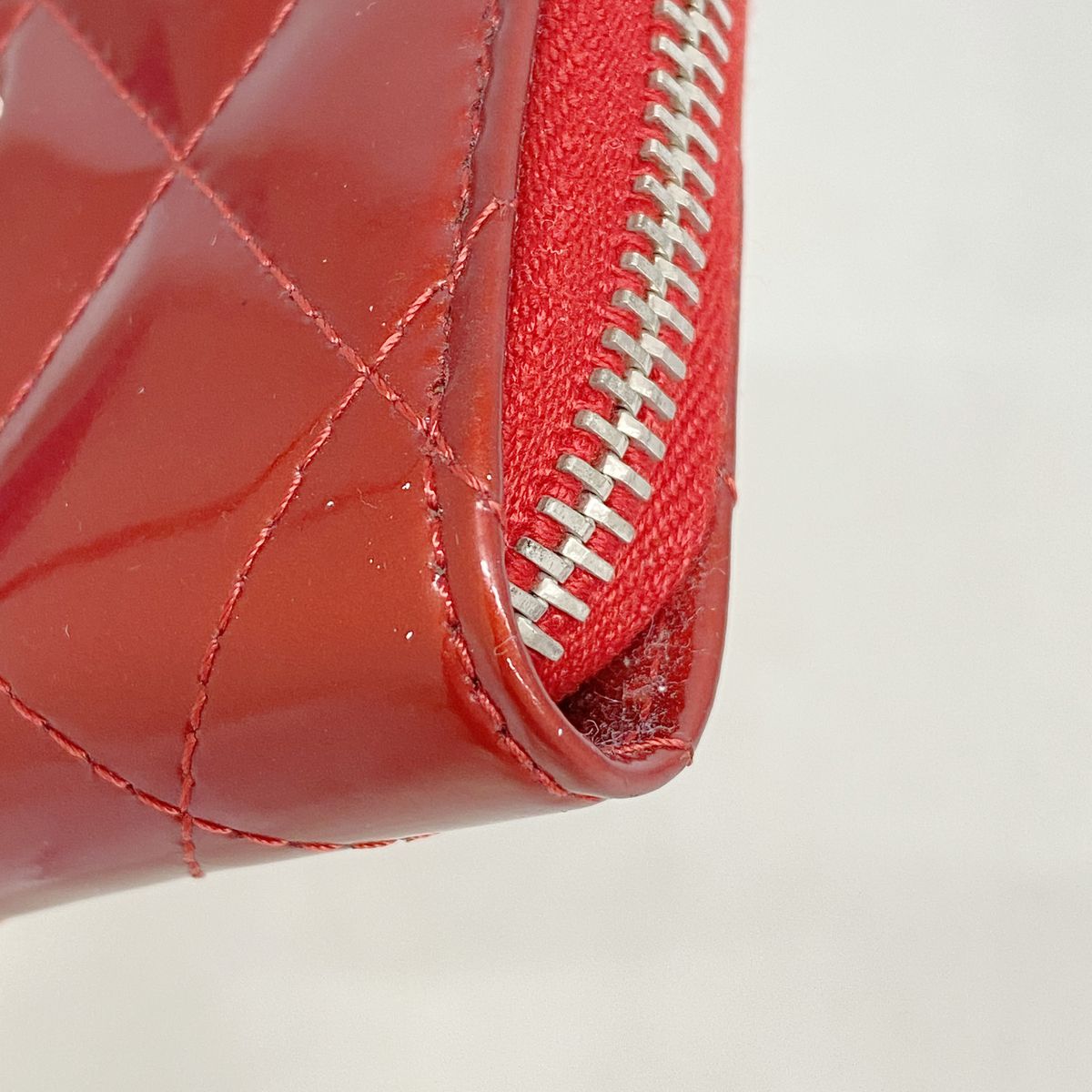 Chanel Coin Purse Quilted Brilliant Patent Leather Red Silver — view 5
