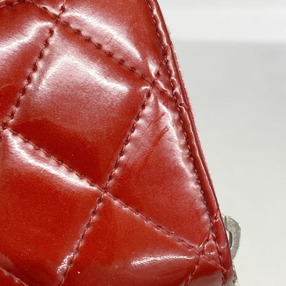 Chanel Coin Purse Quilted Brilliant Patent Leather Red Silver — view 7