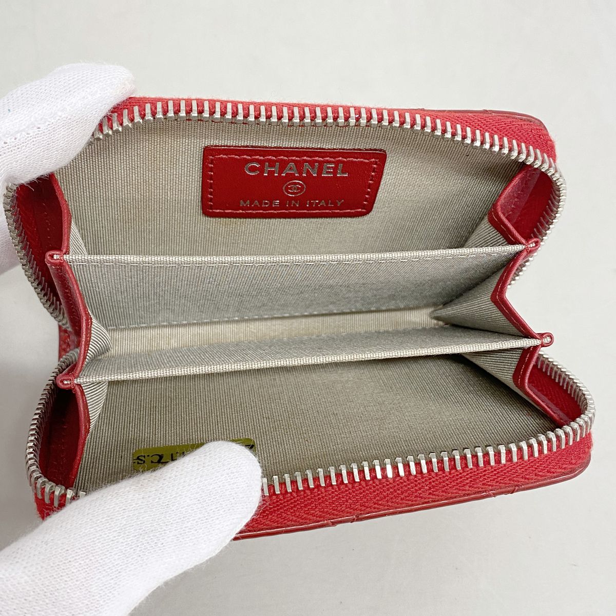 Chanel Coin Purse Quilted Brilliant Patent Leather Red Silver — view 3