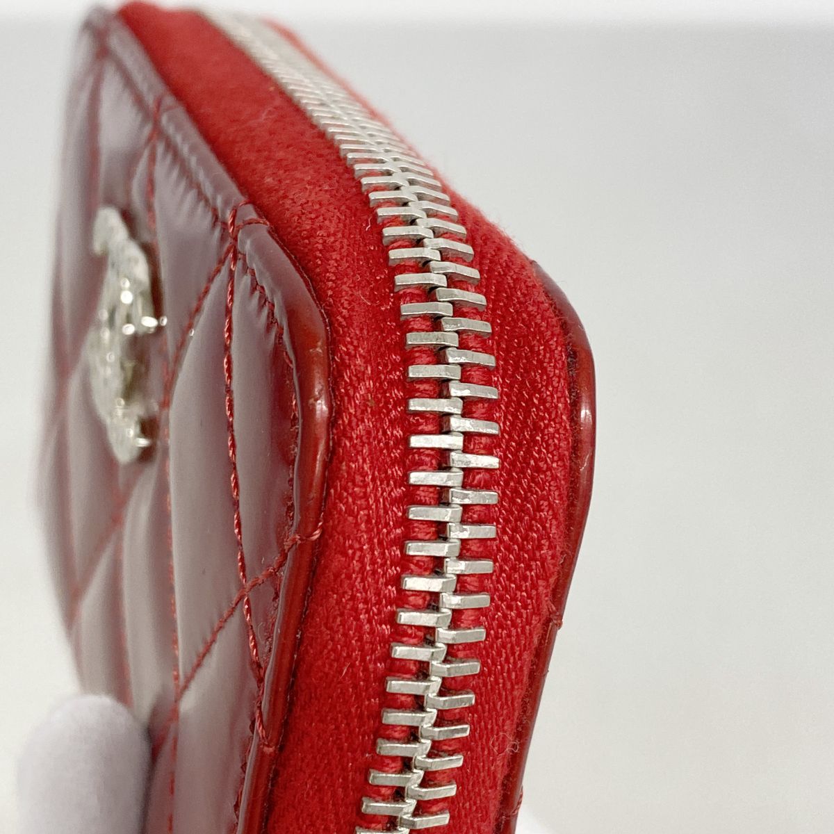 Chanel Coin Purse Quilted Brilliant Patent Leather Red Silver — view 6