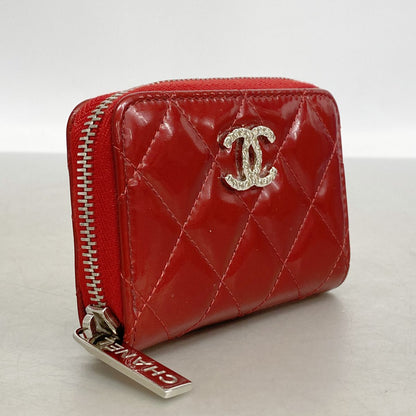 Chanel Coin Purse Quilted Brilliant Patent Leather Red Silver — view 2