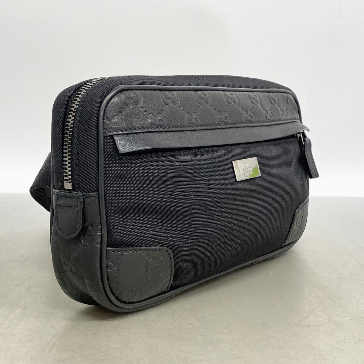 Gucci Waist Bag Guccissima Leather Nylon Black Silver — view 2