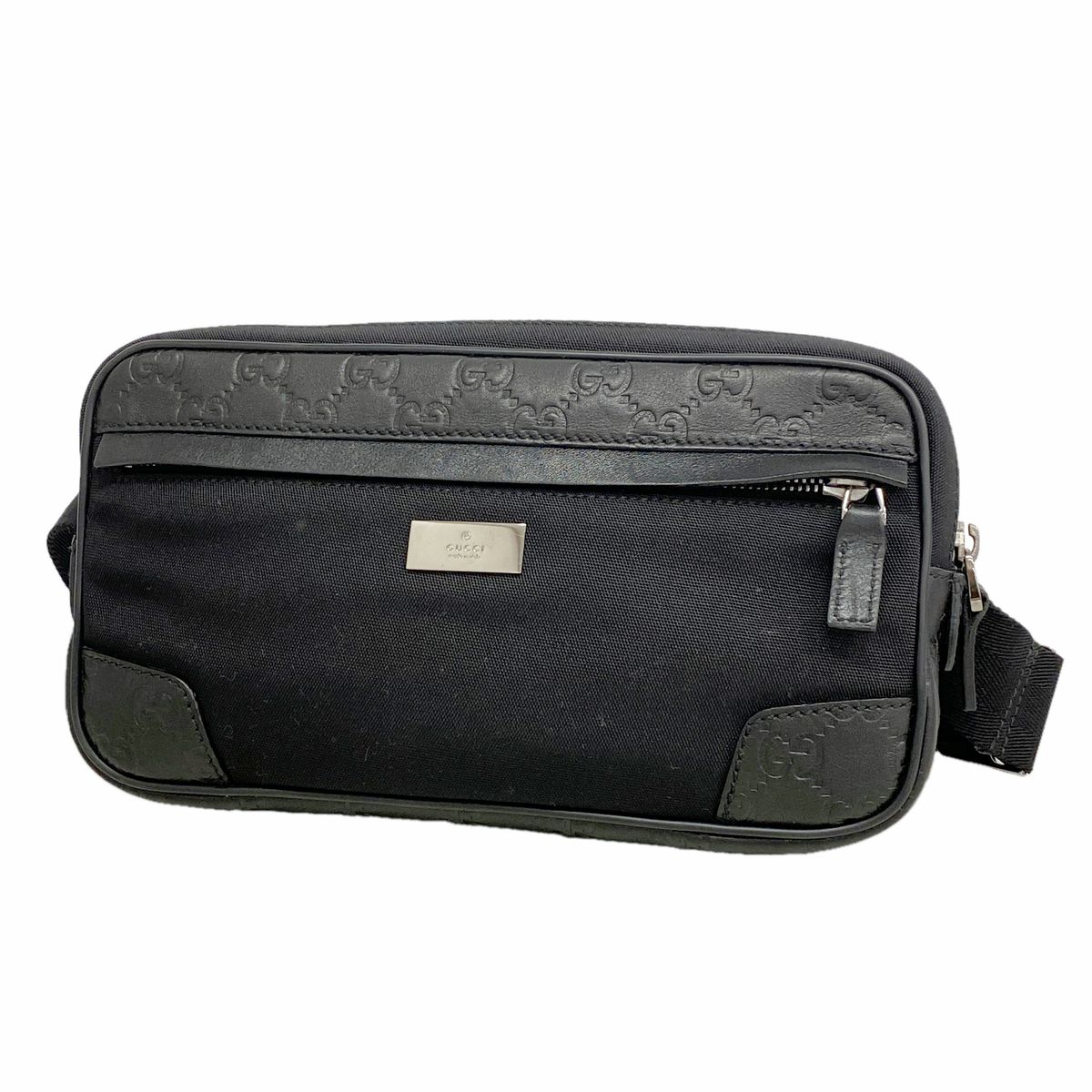 Gucci Waist Bag Guccissima Leather Nylon Black Silver