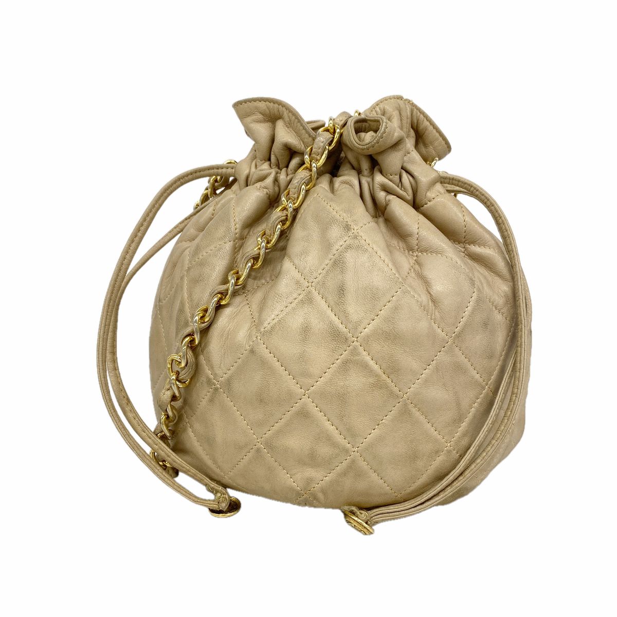 Chanel Shoulder Bag Quilted Lambskin Beige Gold
