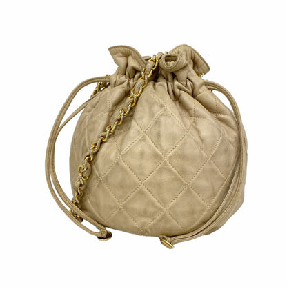 Chanel Shoulder Bag Quilted Lambskin Beige Gold