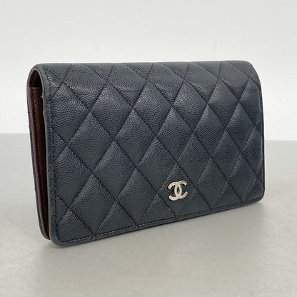 Chanel Wallet Quilted Caviar Leather Black Silver — view 2