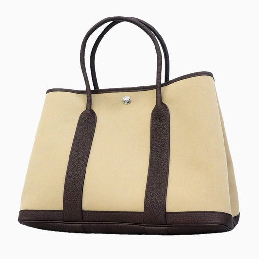 Hermes Tote Bag Garden Party PM Toile Officier Beige Rouge Sellier Silver